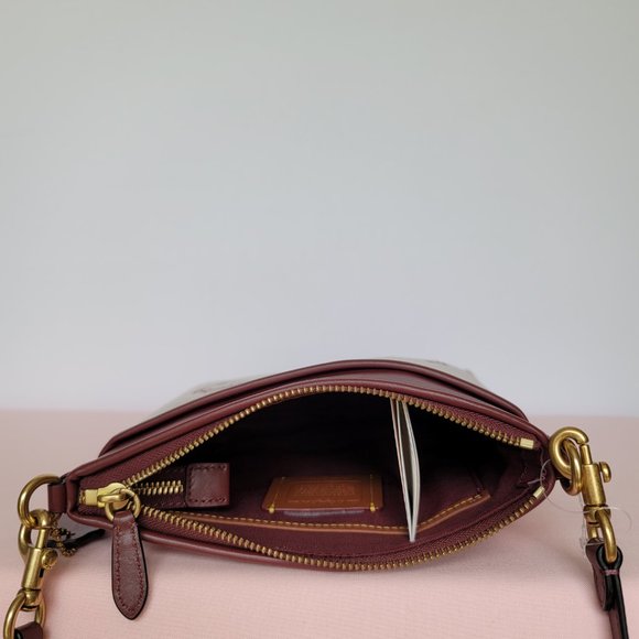 COACH Kitt Badge Jacquard & Smooth Leather Crossbody- Wine Multi ⭐ - Picture 12 of 16